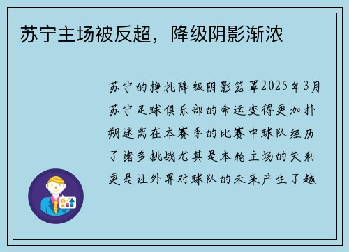 苏宁主场被反超，降级阴影渐浓